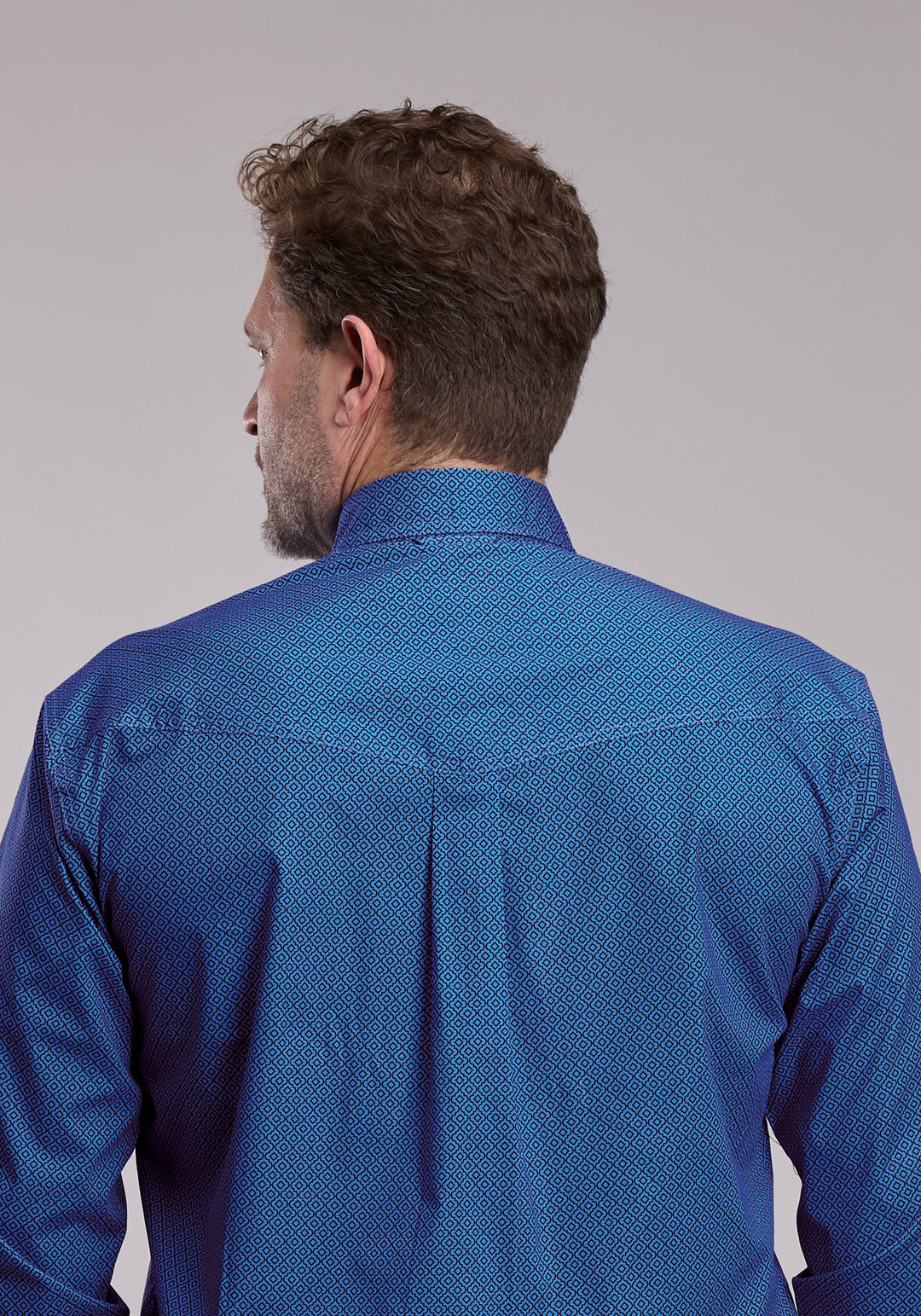 MENS ROPER BLUE LATTICE STRETCH WESTERN BUTTON UP SHIRT