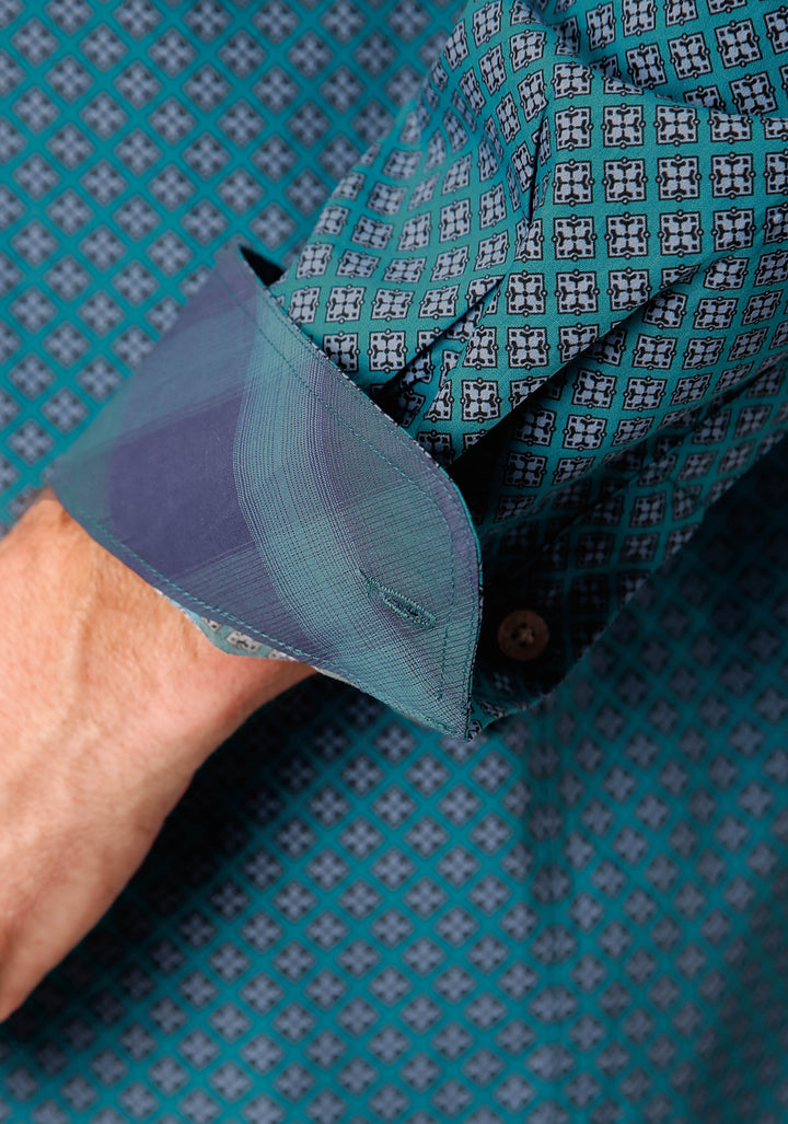 MENS LONG SLEEVE BUTTON CIRCUIT FOULARD WESTERN SHIRT