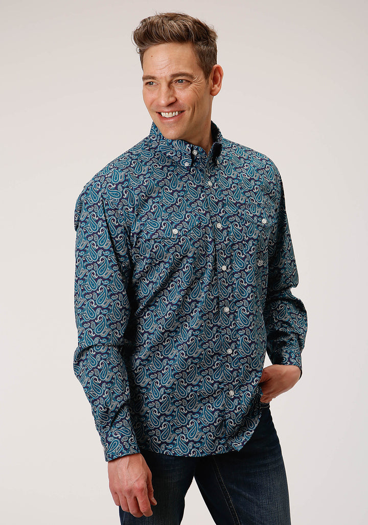 MENS LONG SLEEVE BUTTON PURPLE SAGE PAISLEY WESTERN SHIRT