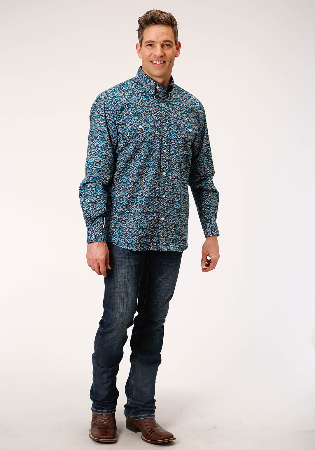 MENS LONG SLEEVE BUTTON PURPLE SAGE PAISLEY WESTERN SHIRT