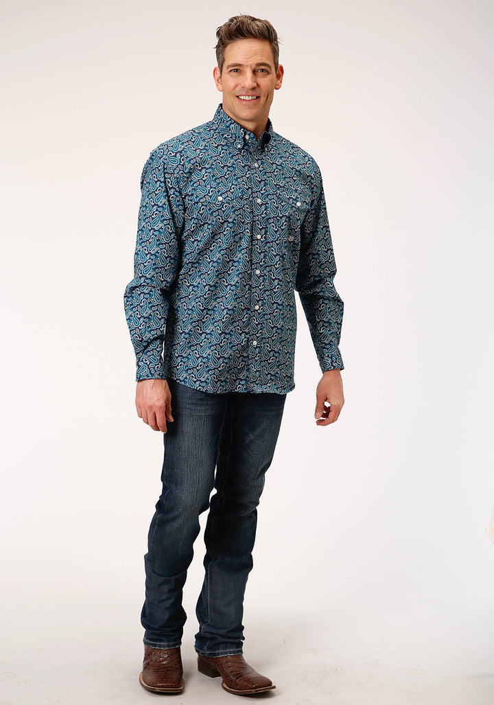 MENS LONG SLEEVE BUTTON PURPLE SAGE PAISLEY WESTERN SHIRT