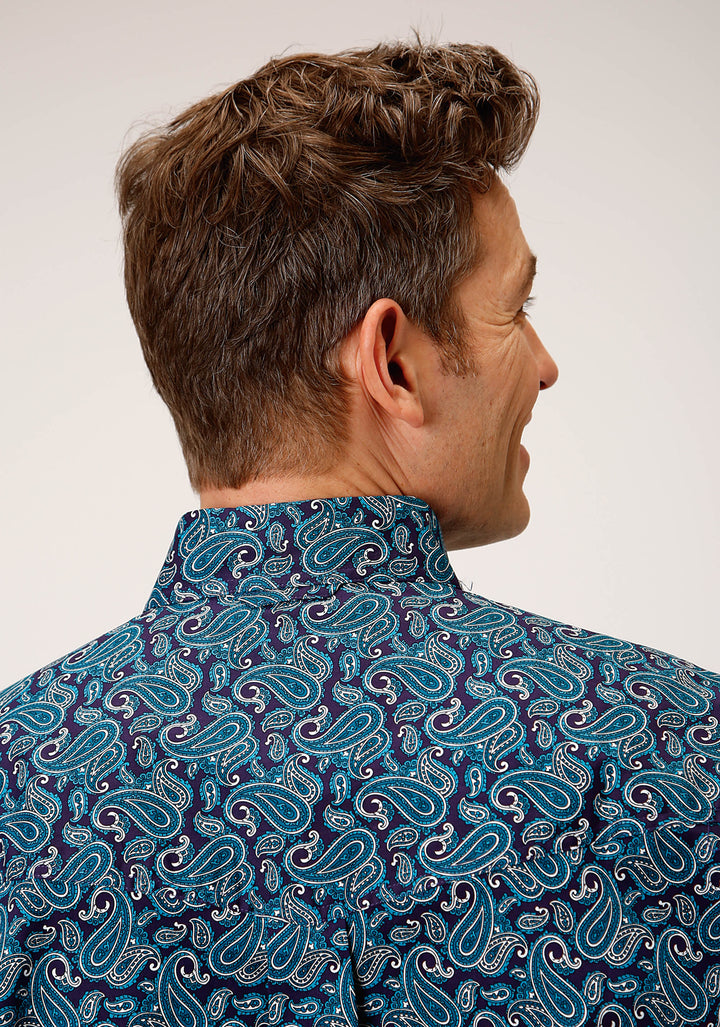 MENS LONG SLEEVE BUTTON PURPLE SAGE PAISLEY WESTERN SHIRT