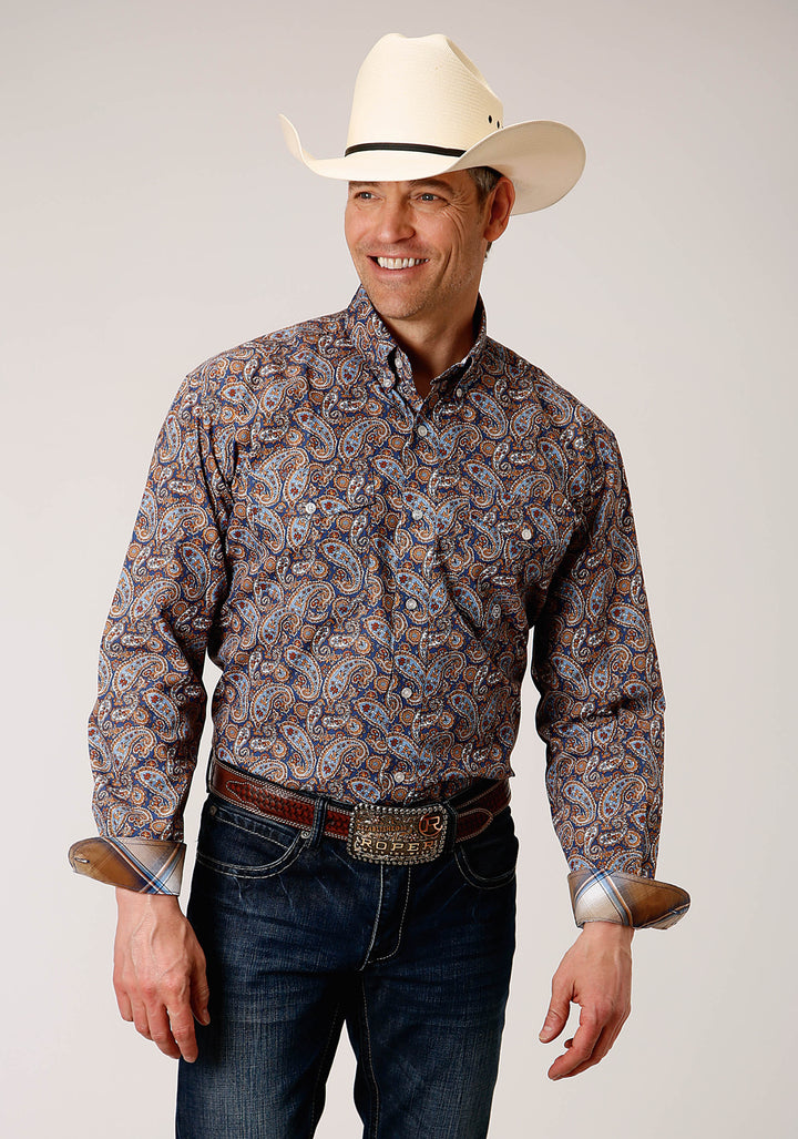 MENS LONG SLEEVE BUTTON COUNTRY PAISLEY WESTERN SHIRT