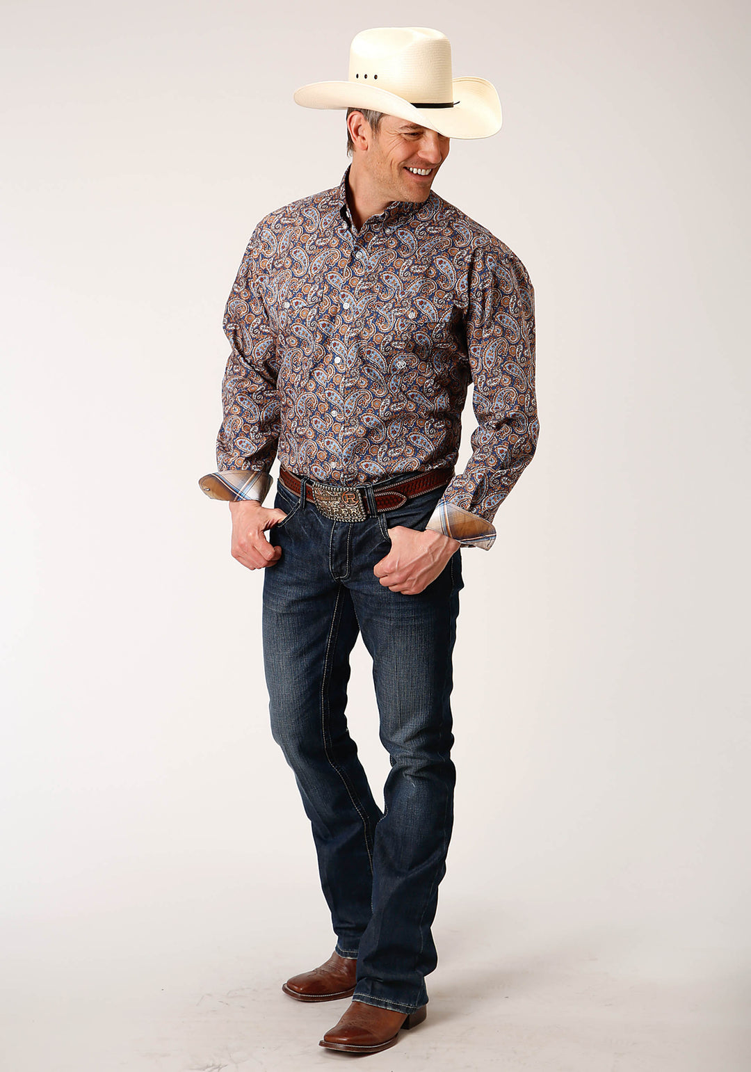 MENS LONG SLEEVE BUTTON COUNTRY PAISLEY WESTERN SHIRT