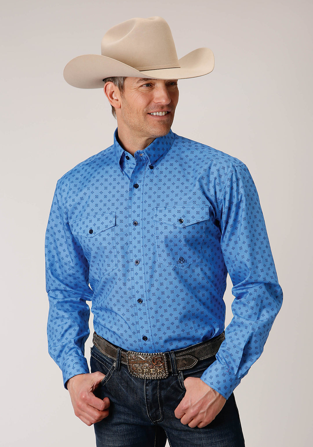 MENS LONG SLEEVE BUTTON COTTAGE FOULARD WESTERN SHIRT