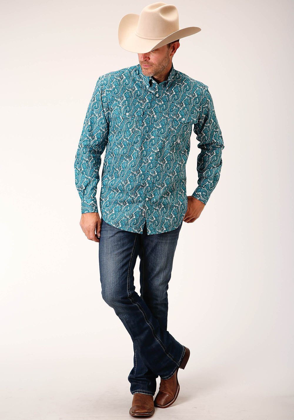 MENS LONG SLEEVE BUTTON UPSTREAM PAISLEY WESTERN SHIRT