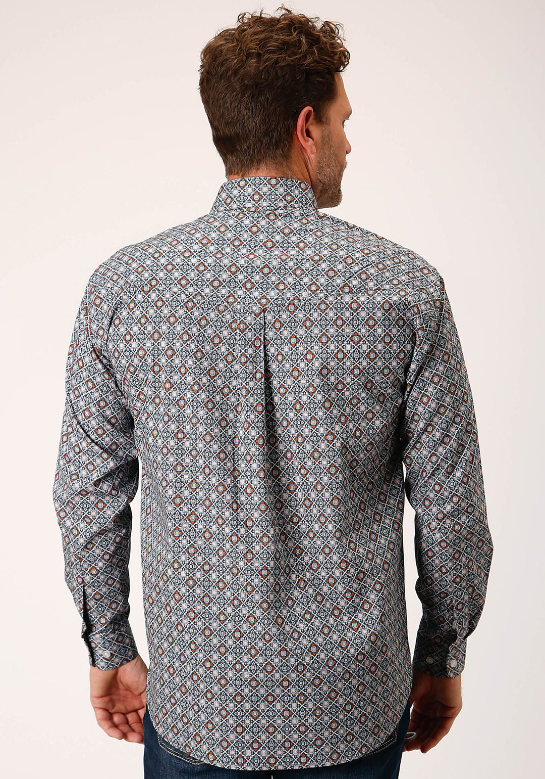 MENS LONG SLEEVE BUTTON SILVER FOULARD WESTERN SHIRT