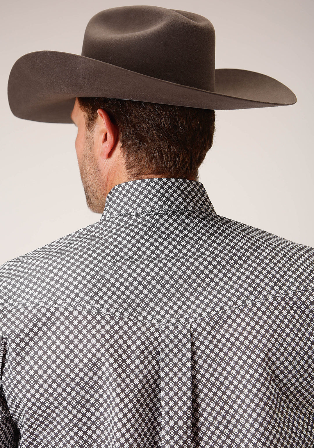 MENS LONG SLEEVE BUTTON DIAMOND STAR GEO  GREY WESTERN SHIRT