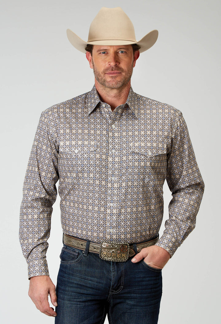 MENS LONG SLEEVE BUTTON WESTERN FOULARD WESTERN SHIRT
