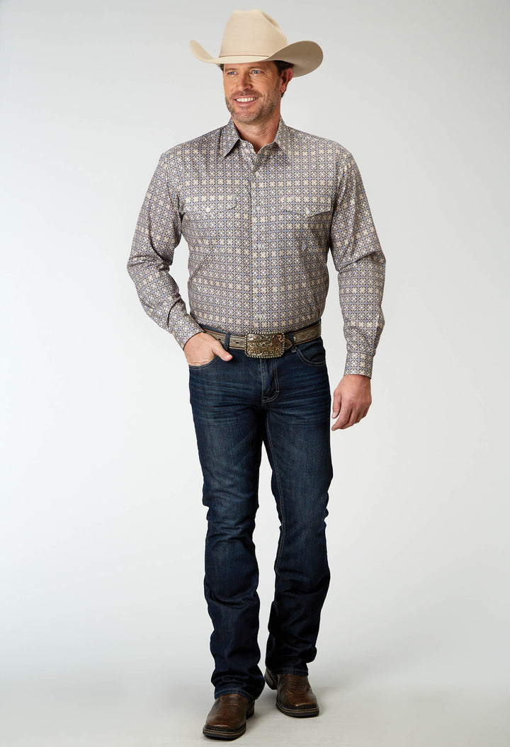 MENS LONG SLEEVE BUTTON WESTERN FOULARD WESTERN SHIRT