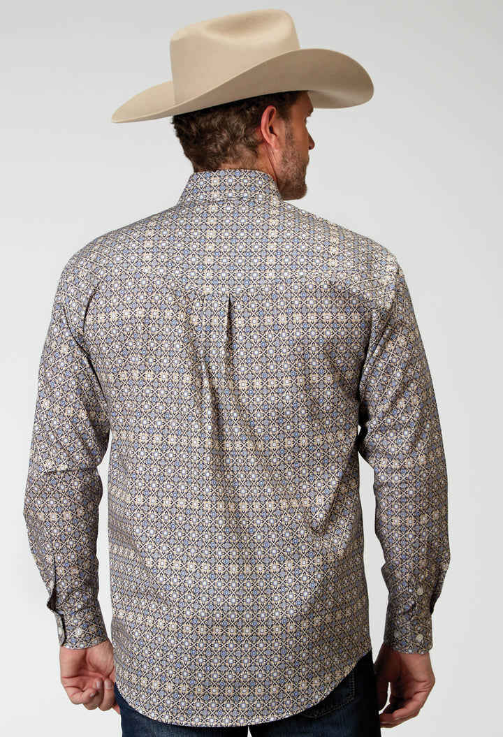 MENS LONG SLEEVE BUTTON WESTERN FOULARD WESTERN SHIRT