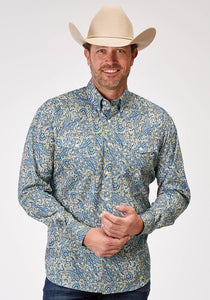 MENS LONG SLEEVE BUTTON DELFT PAISLEY WESTERN SHIRT