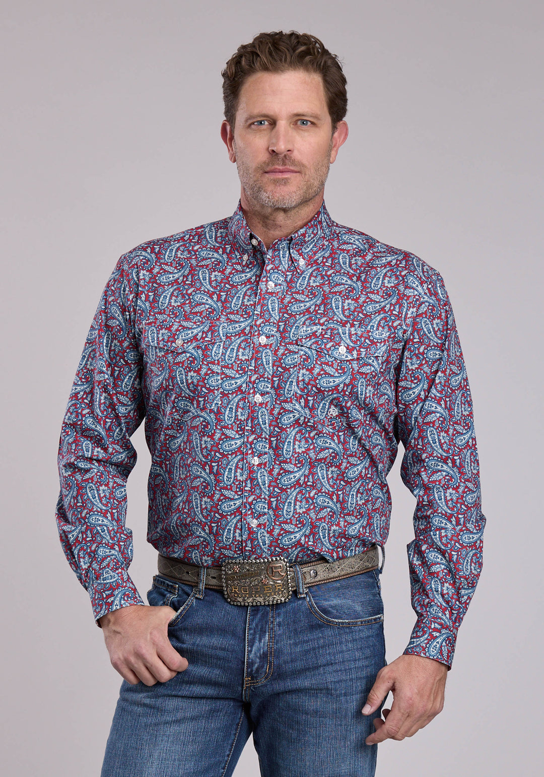 MENS ROPER BANDANA PAISLEY LONG SLEEVE BUTTON SHIRT