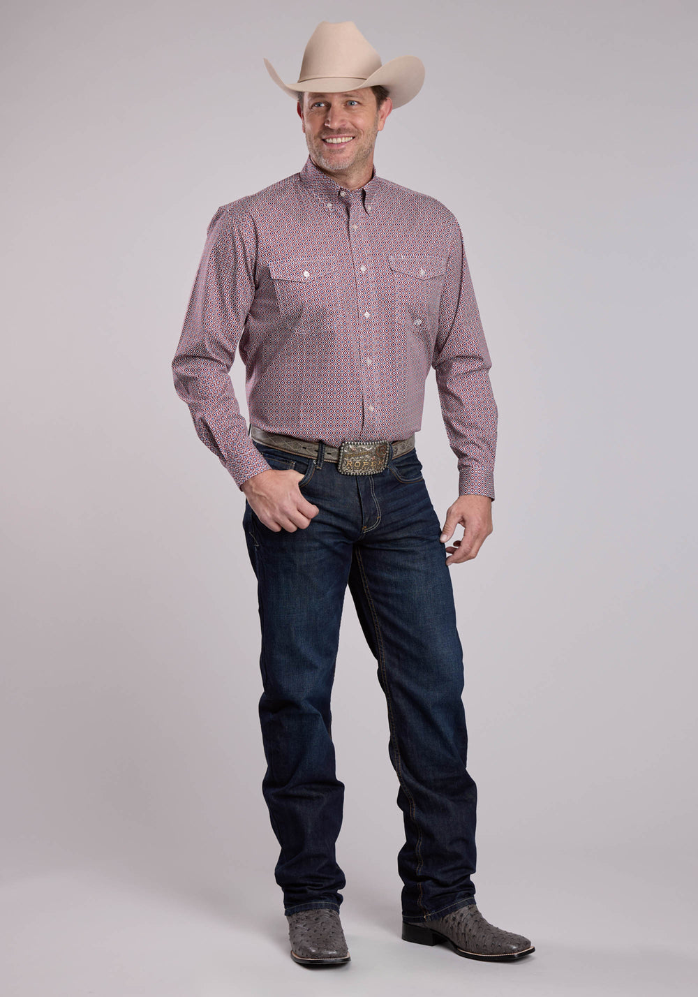 MENS ROPER RED TILE FOULARD LONG SLEEVE BUTTON SHIRT