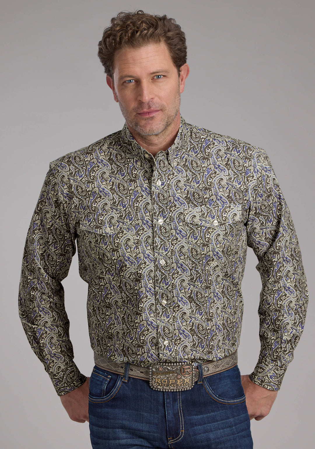 MENS STONE PAISLEY LONG SLEEVE BUTTON WESTERN SHIRT