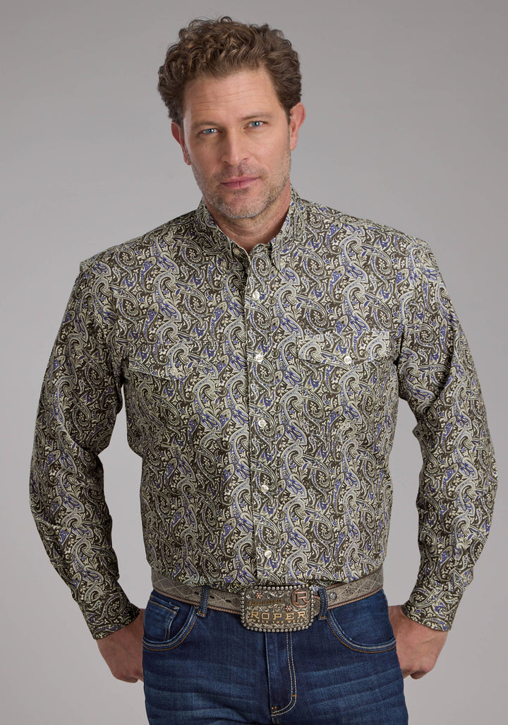 MENS STONE PAISLEY LONG SLEEVE BUTTON WESTERN SHIRT