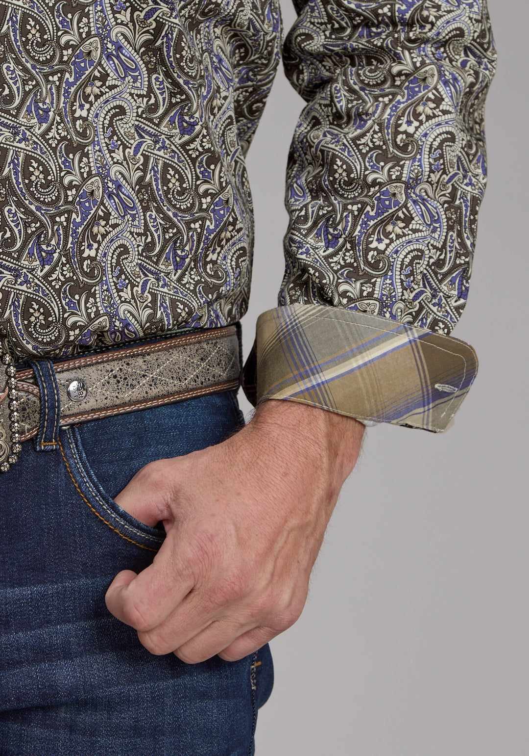 MENS STONE PAISLEY LONG SLEEVE BUTTON WESTERN SHIRT