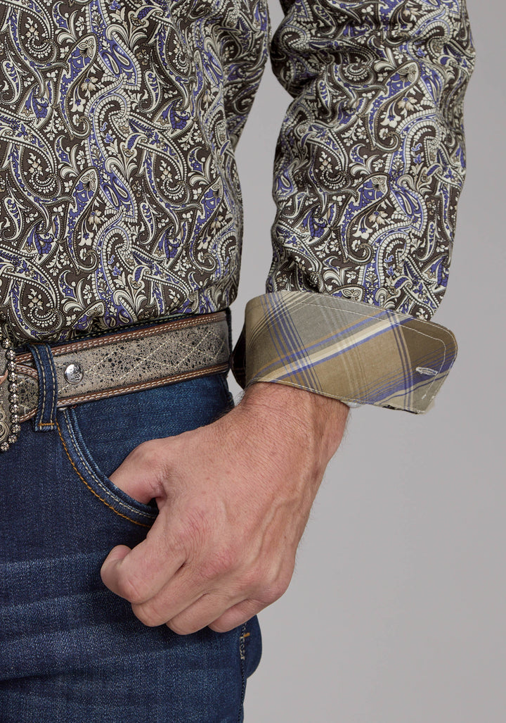 MENS STONE PAISLEY LONG SLEEVE BUTTON WESTERN SHIRT