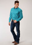 MENS LONG SLEEVE BUTTON TURQUOISE FOULARD WESTERN SHIRT