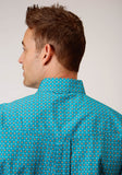 MENS LONG SLEEVE BUTTON TURQUOISE FOULARD WESTERN SHIRT