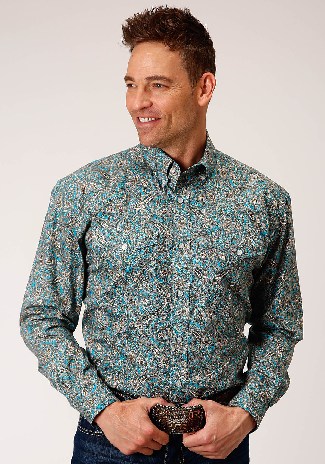 MENS LONG SLEEVE BUTTON SADDLE PAISLEY WESTERN SHIRT