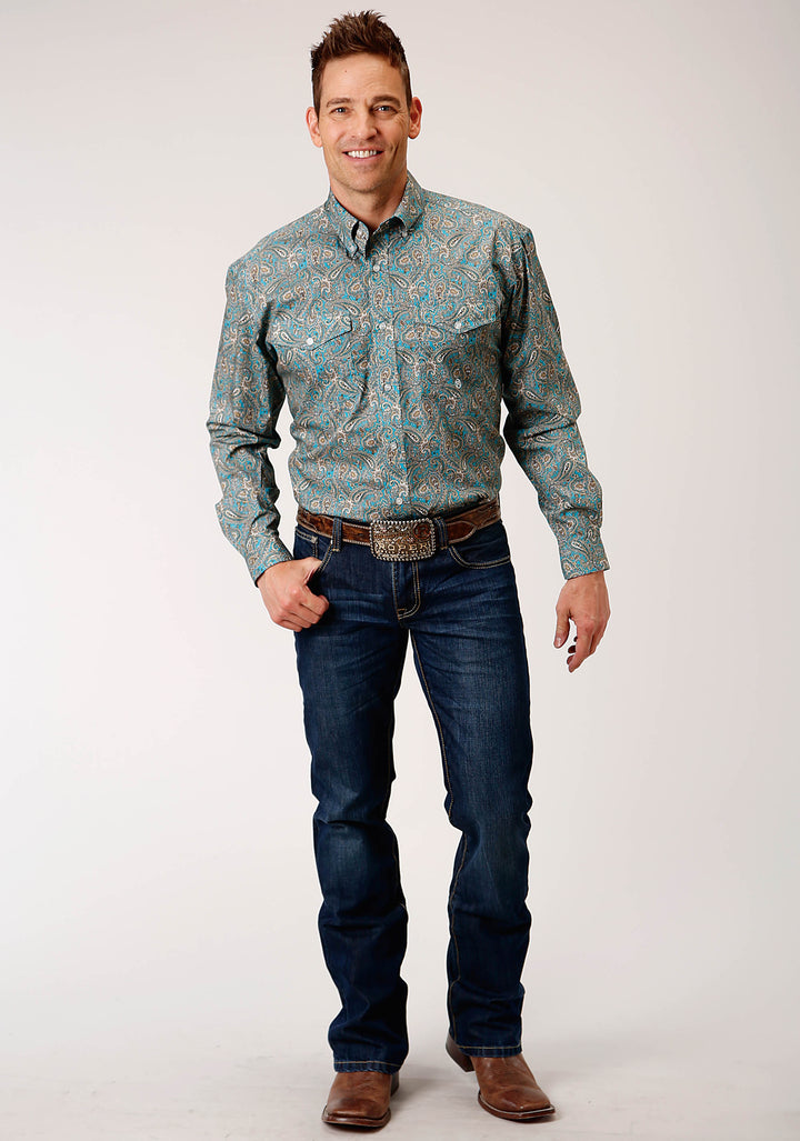 MENS LONG SLEEVE BUTTON SADDLE PAISLEY WESTERN SHIRT