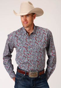 MENS LONG SLEEVE BUTTON LIBERTY PAISLEY WESTERN SHIRT