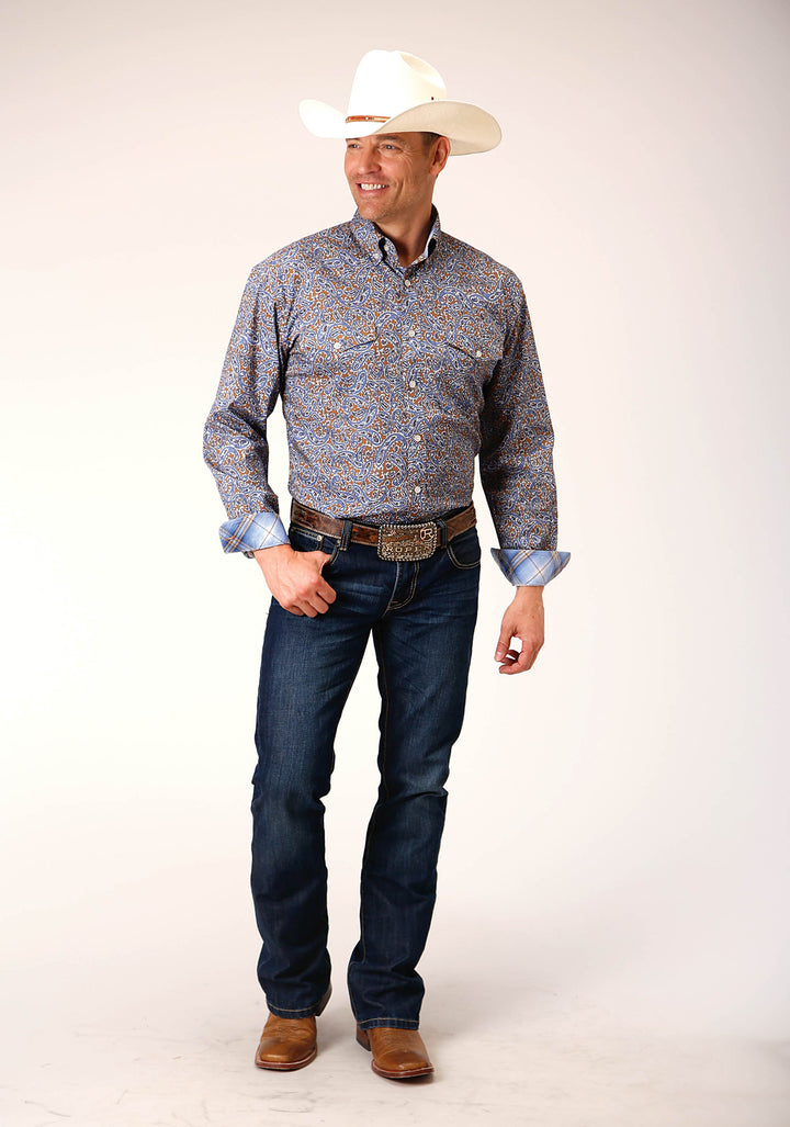 MENS LONG SLEEVE BUTTON VALLEY PAISLEY WESTERN SHIRT