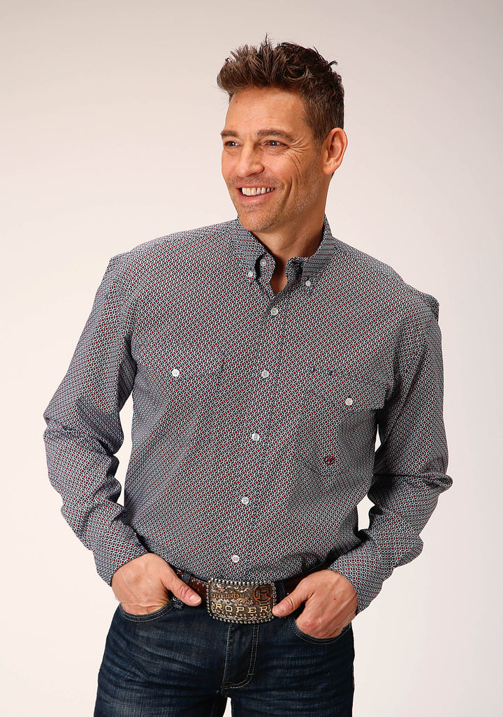 MENS LONG SLEEVE BUTTON CLASSIC GEO WESTERN SHIRT