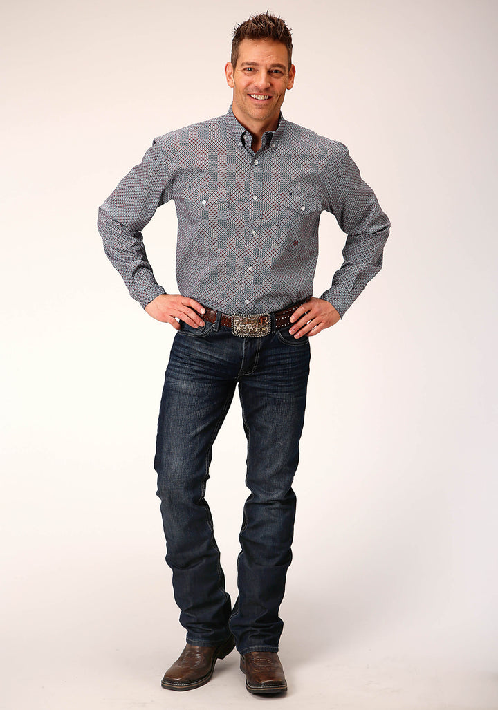 MENS LONG SLEEVE BUTTON CLASSIC GEO WESTERN SHIRT
