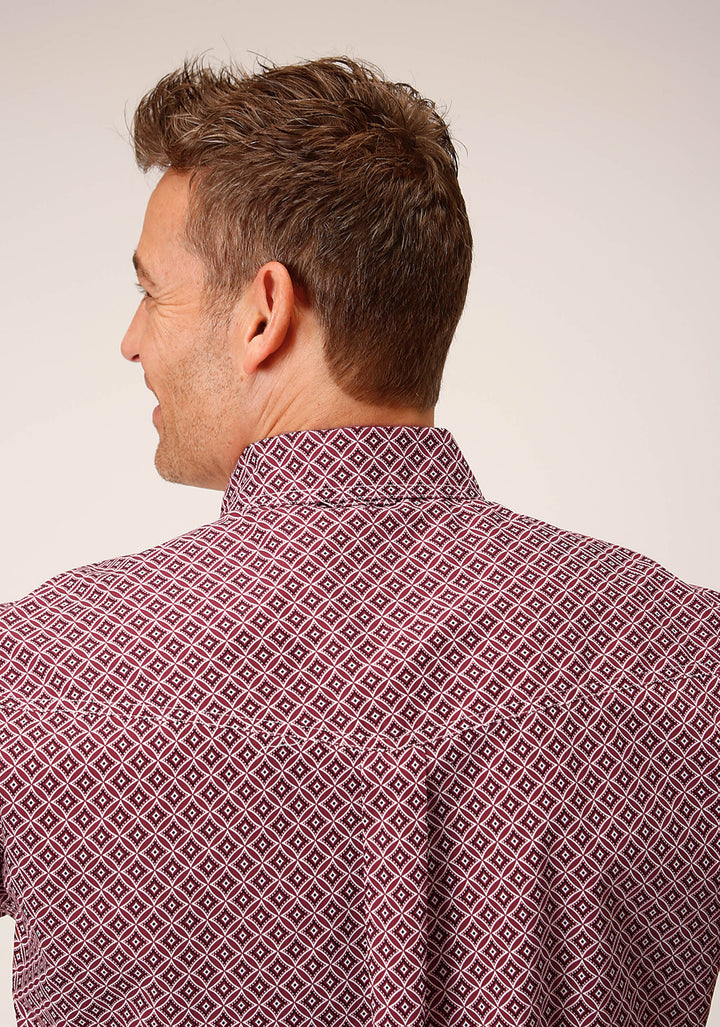 MENS LONG SLEEVE BUTTON RED DIAMOND FOULARD WESTERN SHIRT