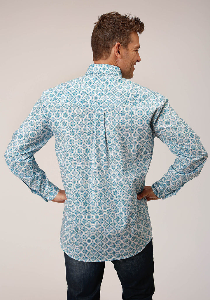 MENS LONG SLEEVE BUTTON TURQUOISE MEDALLION WESTERN SHIRT