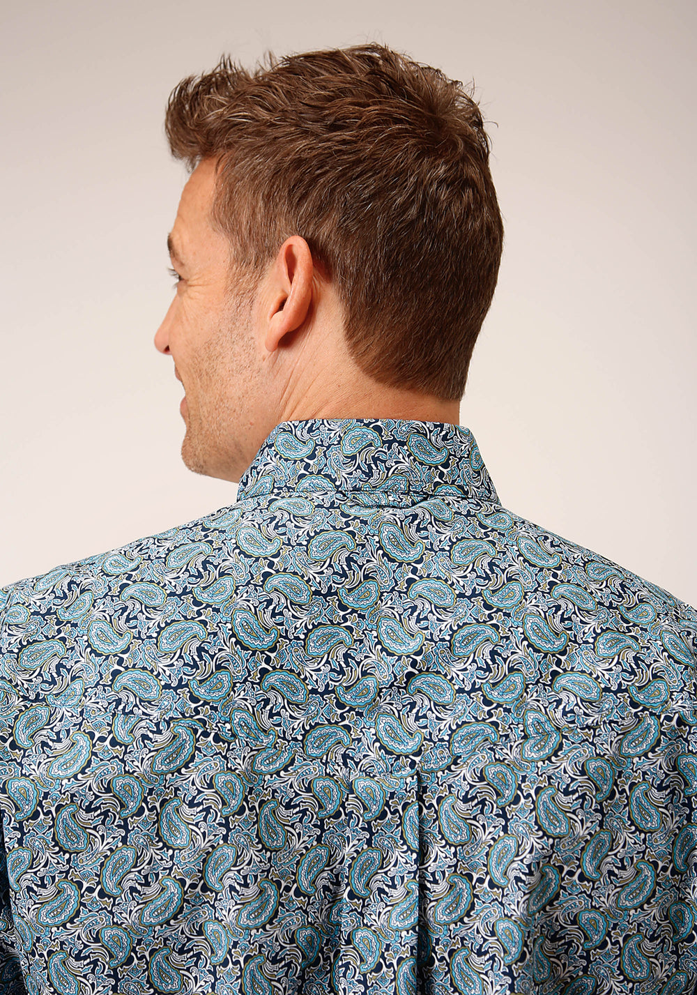 MENS LONG SLEEVE BUTTON PEACOCK PAISLEY WESTERN SHIRT