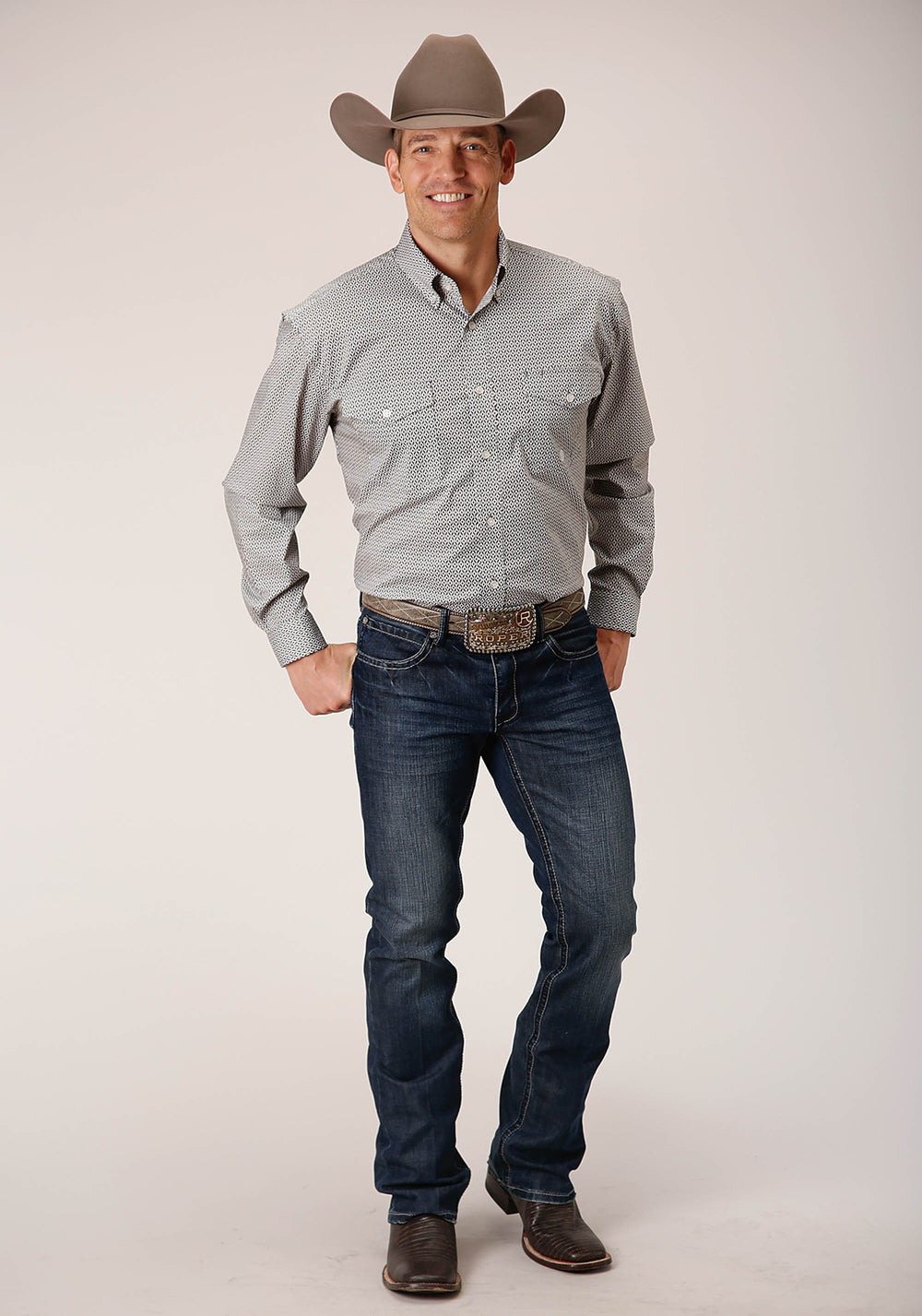 MENS LONG SLEEVE BUTTON CLIMBING DIAMOND WESTERN SHIRT