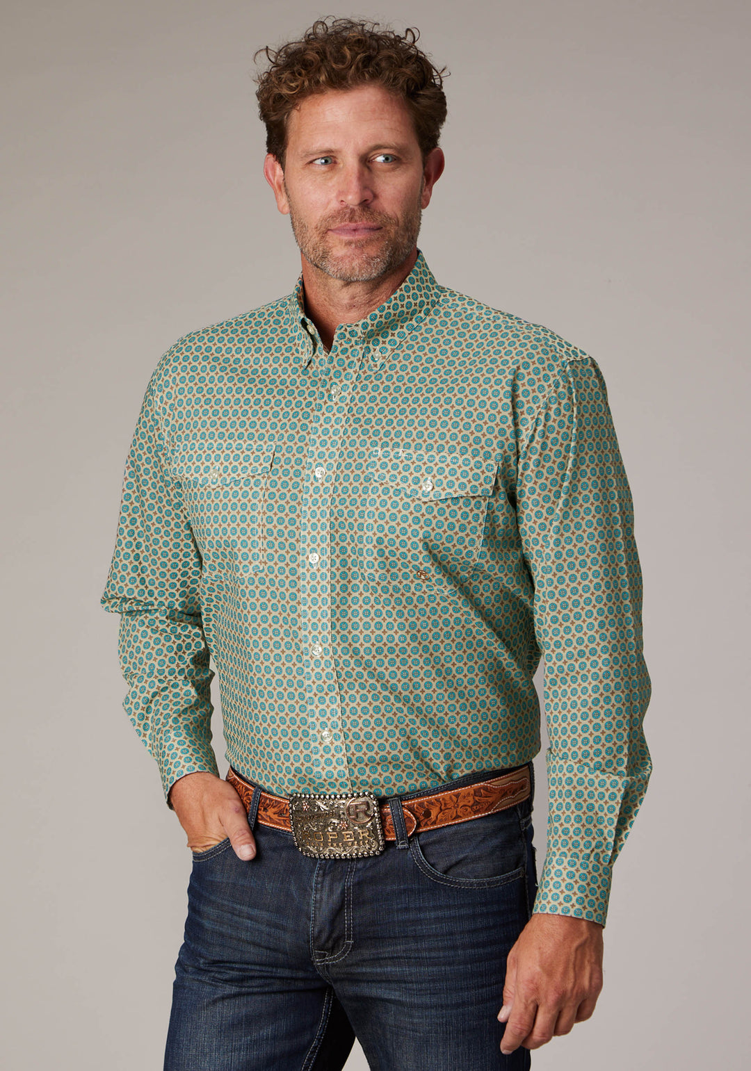 MENS SEDONA FOULARD PRINT LONG SLEEVE BUTTON WESTERN SHIRT
