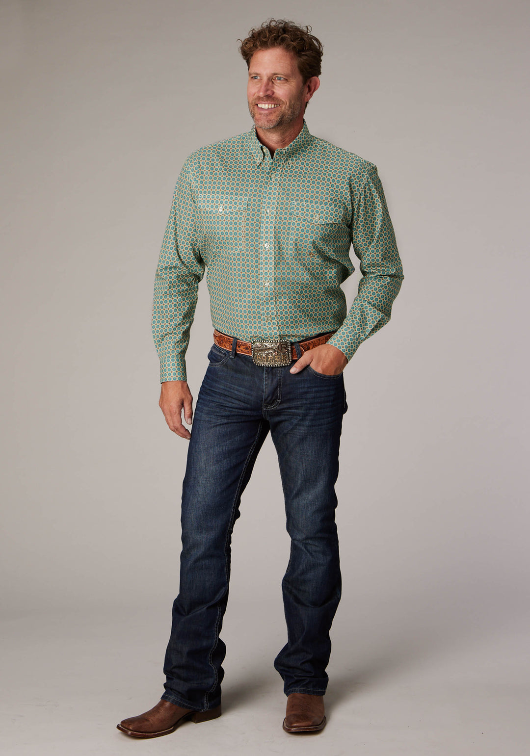 MENS SEDONA FOULARD PRINT LONG SLEEVE BUTTON WESTERN SHIRT