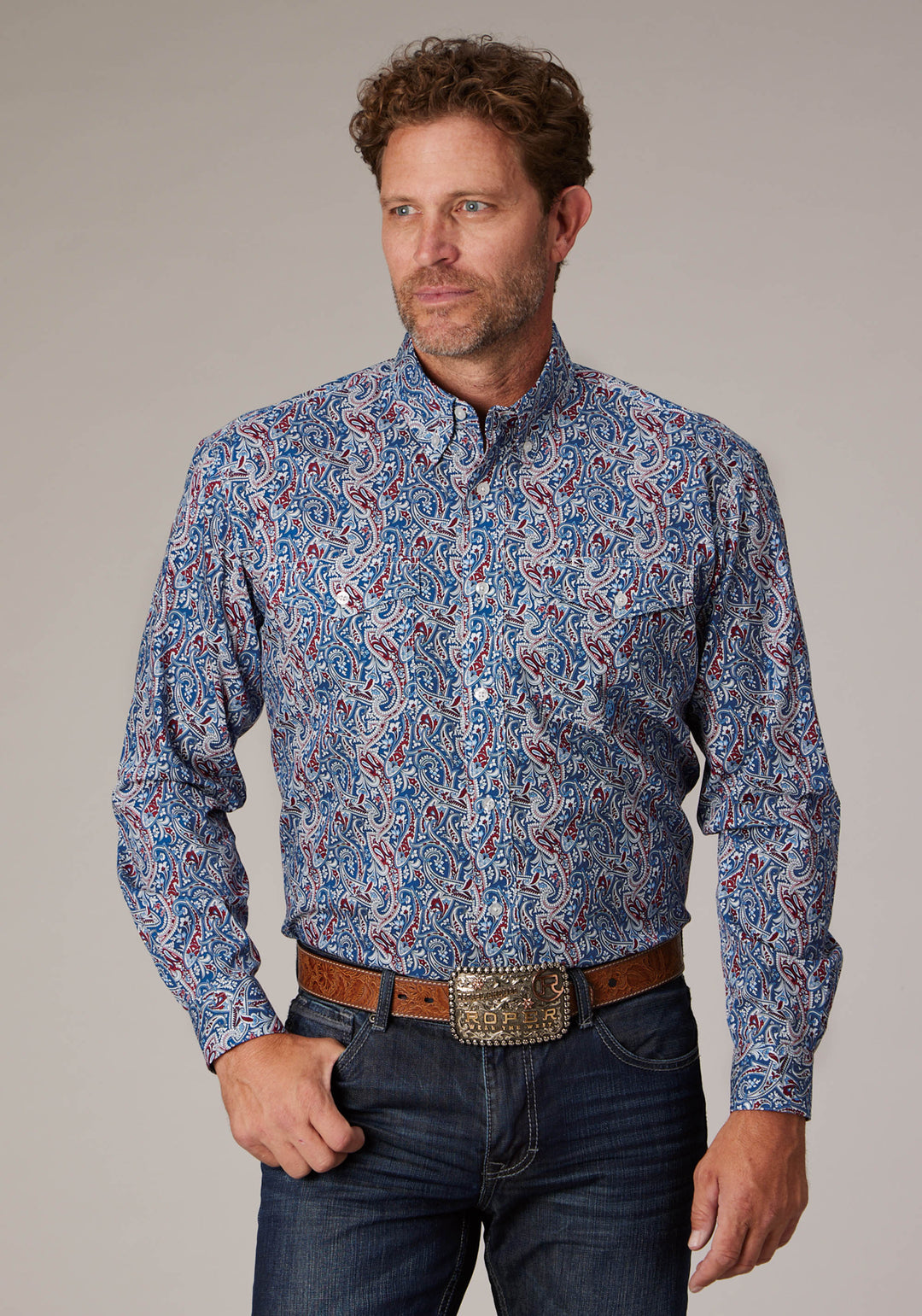 MENS BLUE RIVER PAISLEY LONG SLEEVE BUTTON WESTERN SHIRT