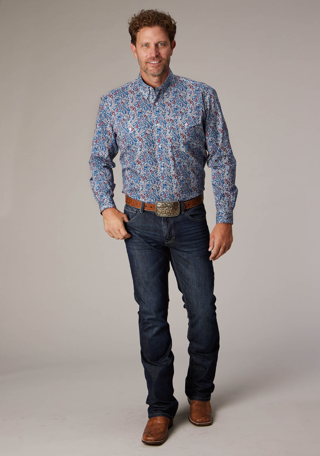 MENS BLUE RIVER PAISLEY LONG SLEEVE BUTTON WESTERN SHIRT