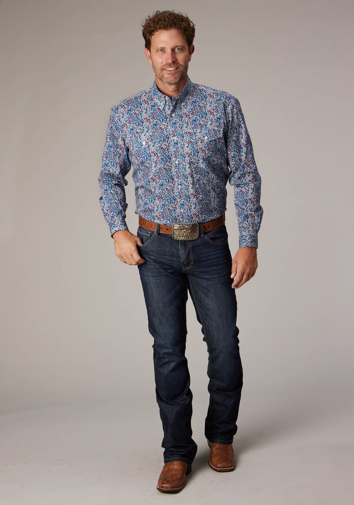 MENS BLUE RIVER PAISLEY LONG SLEEVE BUTTON WESTERN SHIRT