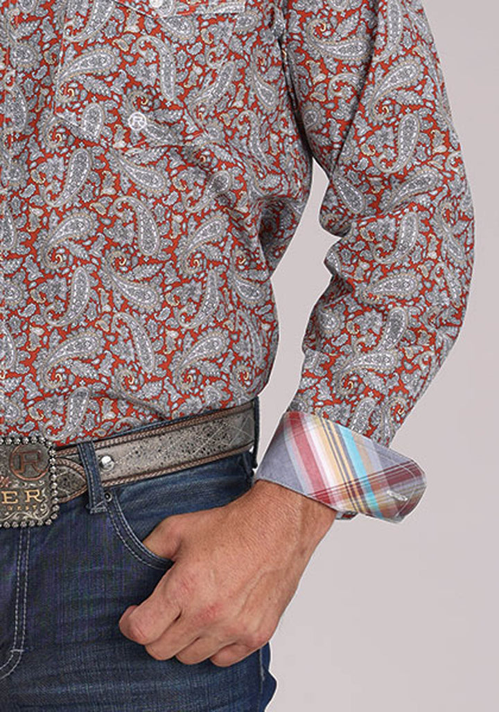 MENS LONG SLEEVE BUTTON CLAY PAISLEY WESTERN SHIRT