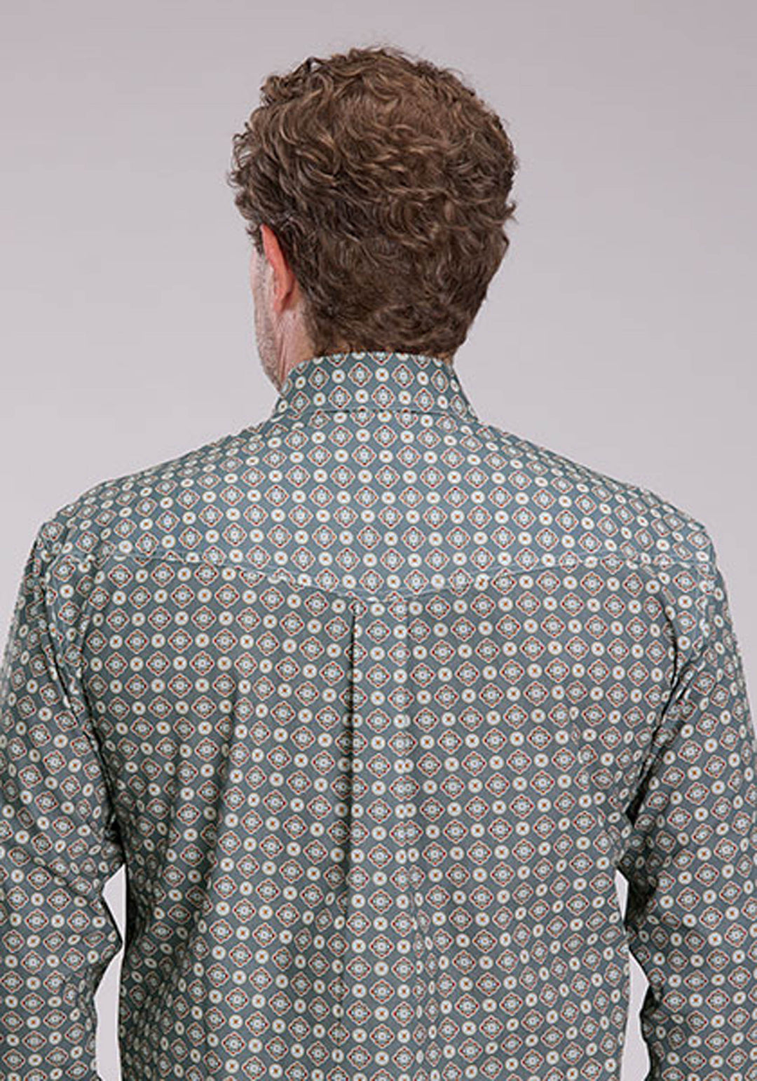 MENS LONG SLEEVE BUTTON MEDALLION FOULARD WESTERN SHIRT