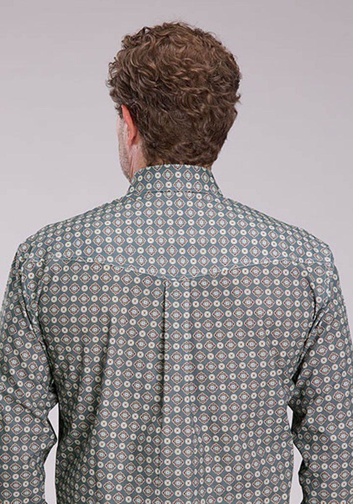 MENS LONG SLEEVE BUTTON MEDALLION FOULARD WESTERN SHIRT