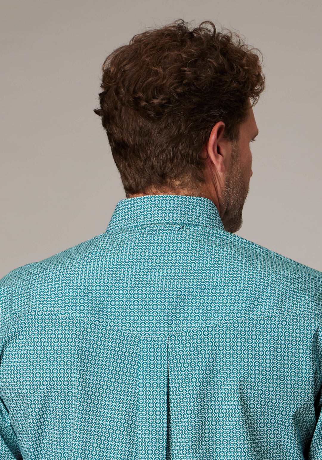 MENS LONG SLEEVE BUTTON STRETCH NEAT TEAL WESTERN SHIRT