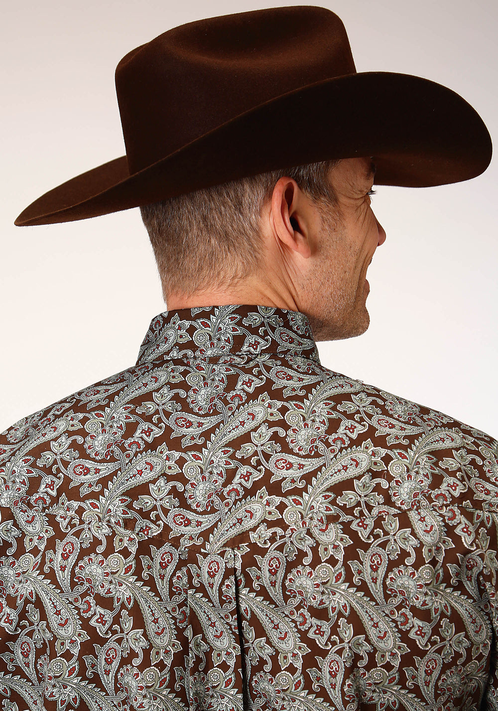 MENS LONG SLEEVE BUTTON PINE PAISLEY WESTERN SHIRT