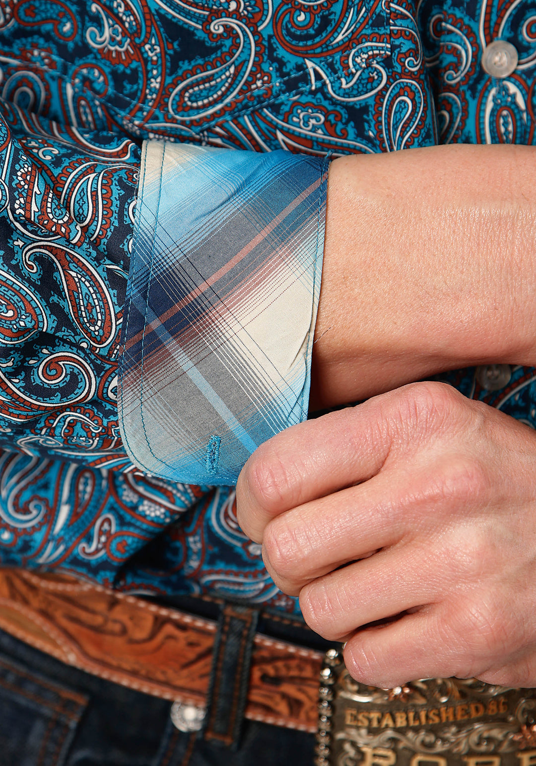MENS LONG SLEEVE BUTTON BLUE CANYON PAISLEY WESTERN SHIRT