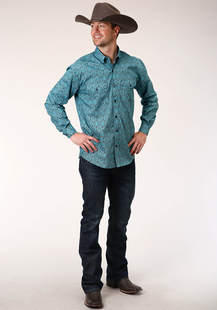 MENS LONG SLEEVE BUTTON MEDALLION PAISLEY WESTERN SHIRT