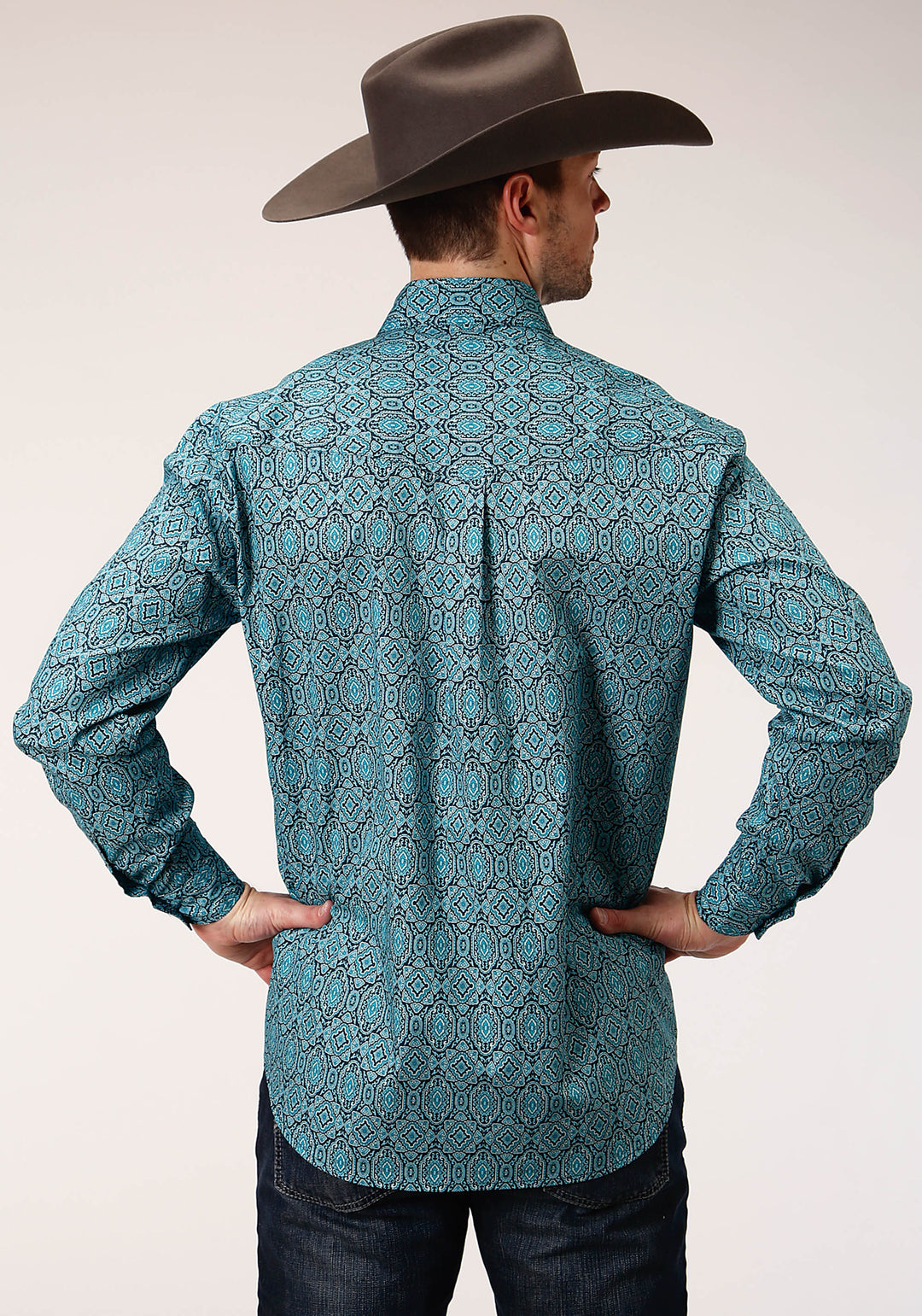 MENS LONG SLEEVE BUTTON MEDALLION PAISLEY WESTERN SHIRT