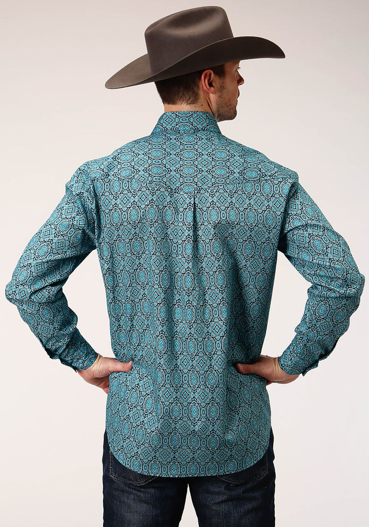 MENS LONG SLEEVE BUTTON MEDALLION PAISLEY WESTERN SHIRT