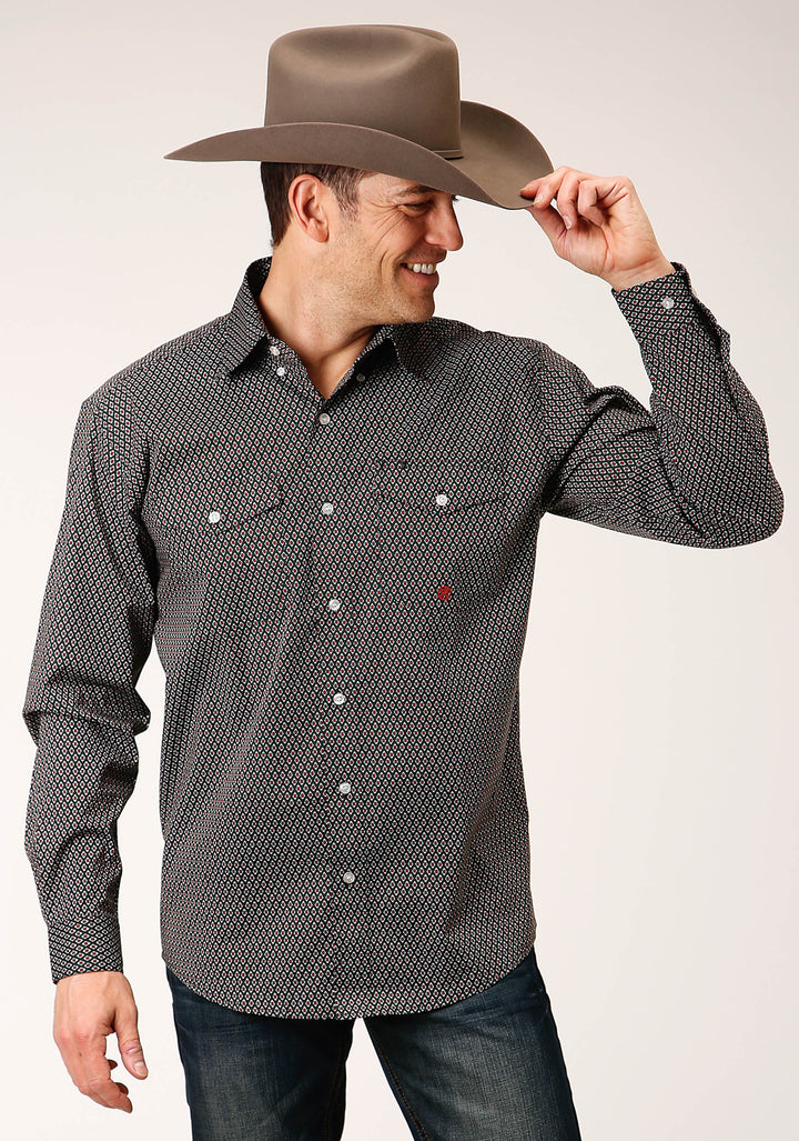 MENS LONG SLEEVE BUTTON DIAMOND NEAT  OLIVE WESTERN SHIRT