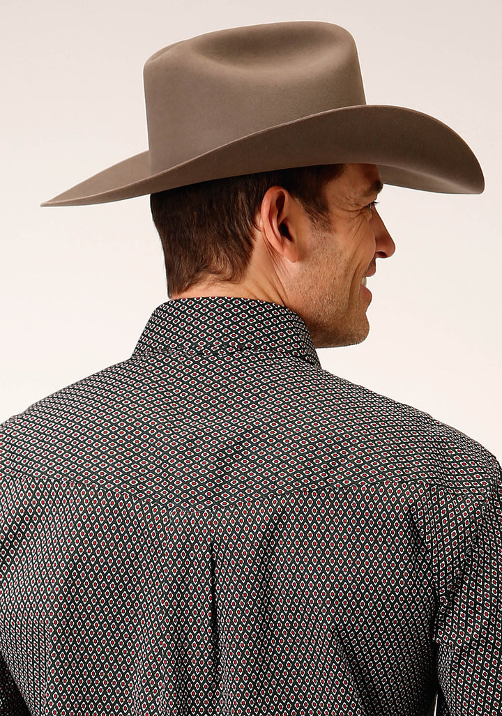 MENS LONG SLEEVE BUTTON DIAMOND NEAT  OLIVE WESTERN SHIRT
